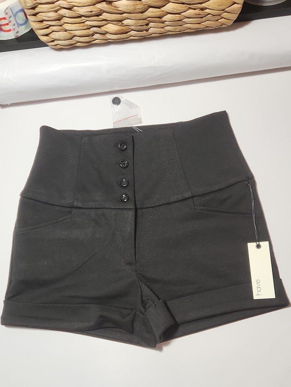 Have Women's High-Waist Black Button-Front Shorts.      0007